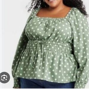 Ava & Viv Green Polka Dot Blouse